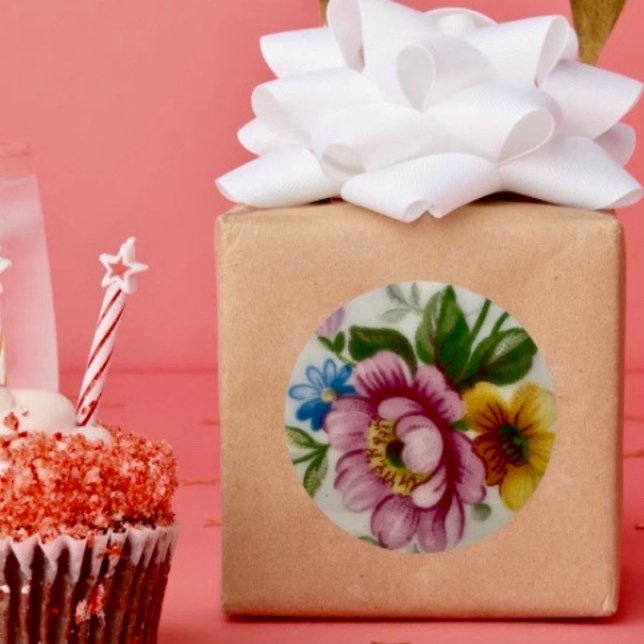 Redonda Pegatina de Tea Cup Floral Bouquet (Subido por el creador)