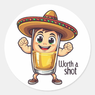 Redonda Pegatina de Tequila Shot Vale La Pena - Bebida Div