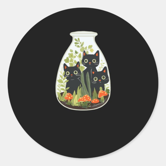 Redonda Pegatina de terraza para gato negro (Anverso)