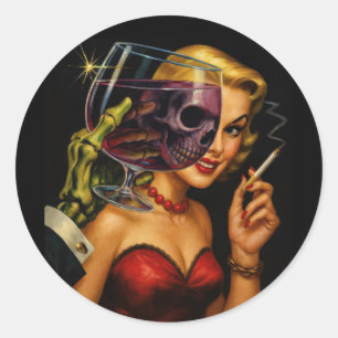 Redonda Pegatina de Terror Clásico Noir – Femme Fatale Ske