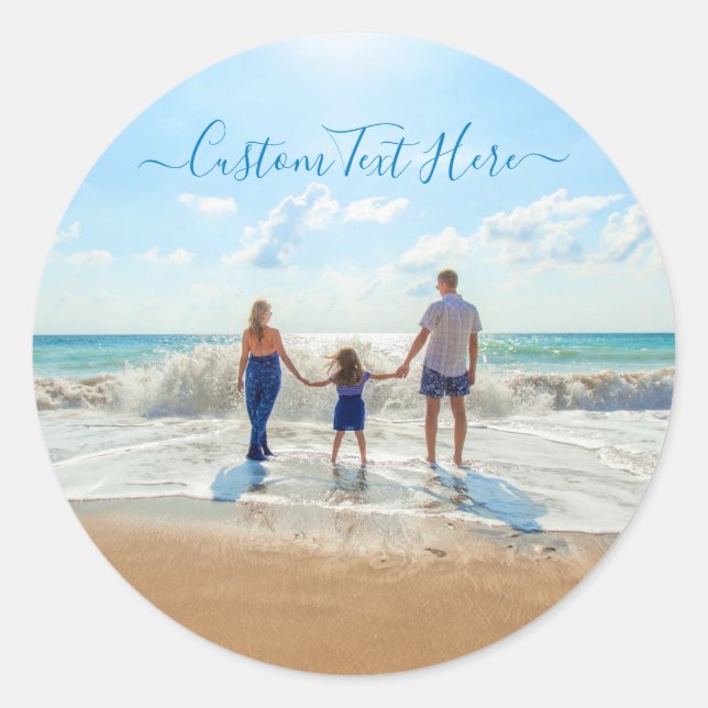 Redonda Pegatina de texto de fotos de personalizado regalo (Anverso)