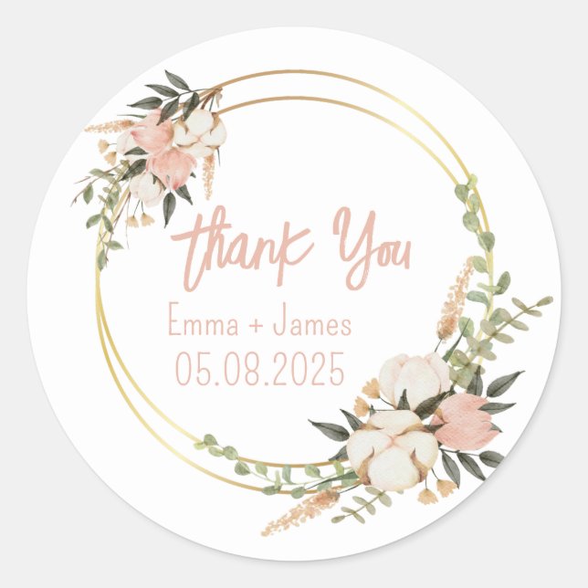 Redonda Pegatina de texto de Personalizable floral acuarel (Anverso)