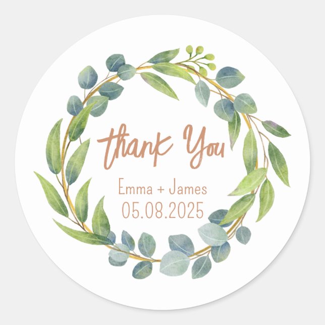 Redonda Pegatina de texto de Personalizable floral acuarel (Anverso)