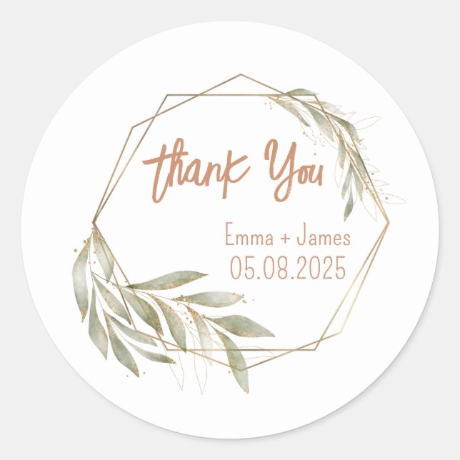 Redonda Pegatina de texto de Personalizable floral acuarel (Anverso)
