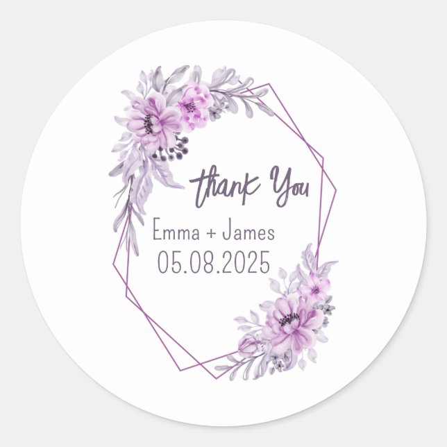 Redonda Pegatina de texto de Personalizable floral acuarel (Anverso)