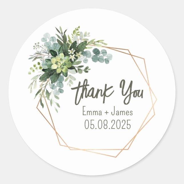 Redonda Pegatina de texto de Personalizable floral acuarel (Anverso)