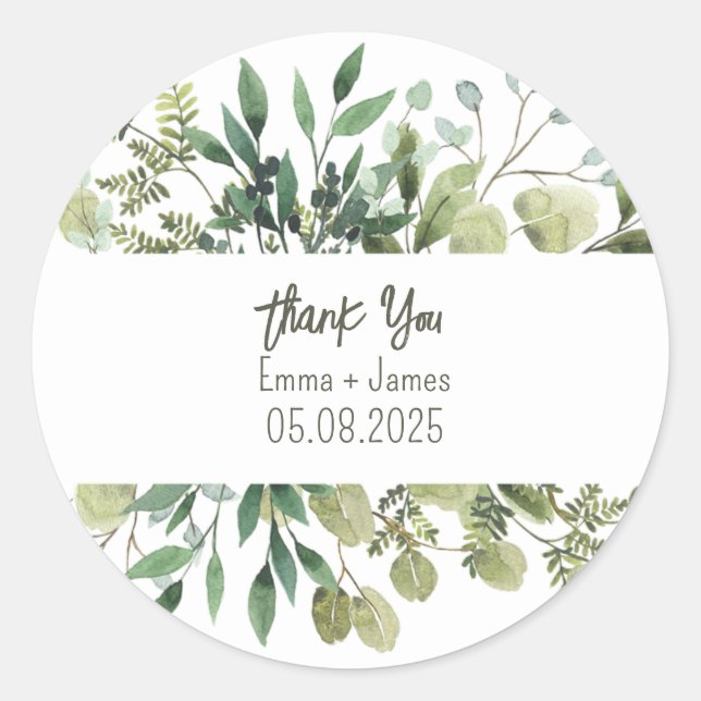 Redonda Pegatina de texto de Personalizable floral acuarel (Anverso)