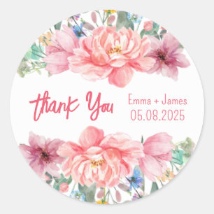 Redonda Pegatina de texto de Personalizable floral acuarel