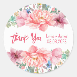 Redonda Pegatina de texto de Personalizable floral acuarel