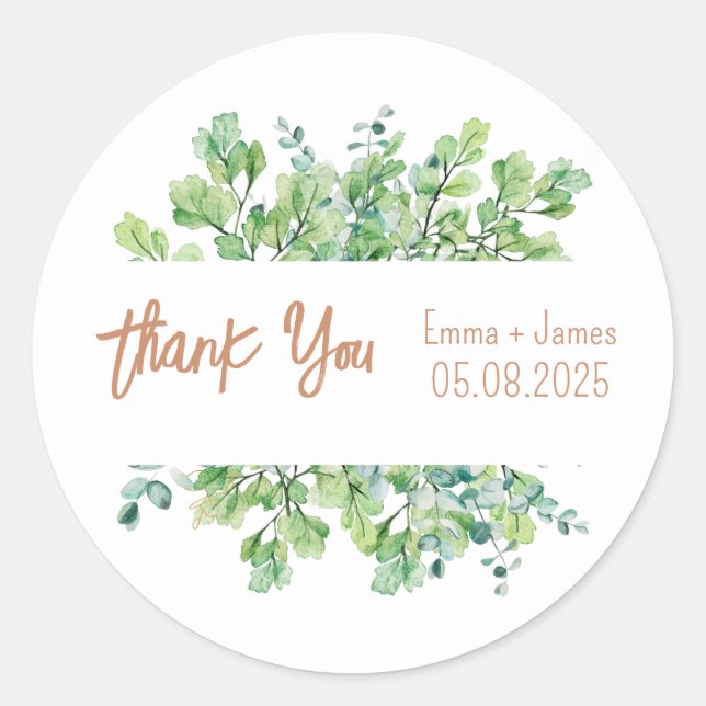 Redonda Pegatina de texto de Personalizable floral acuarel (Anverso)