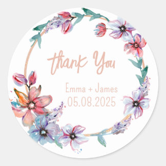 Redonda Pegatina de texto de Personalizable floral acuarel