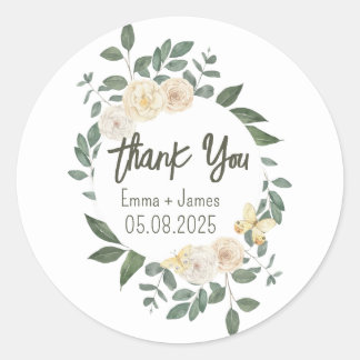 Redonda Pegatina de texto de Personalizable floral acuarel