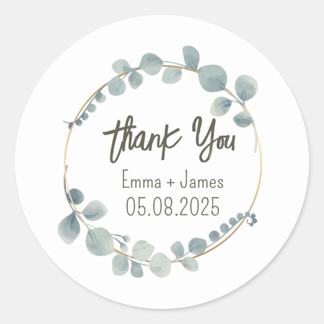 Redonda Pegatina de texto de Personalizable floral acuarel (Anverso)