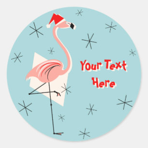 Redonda Pegatina de texto Flamingo Santa Blue