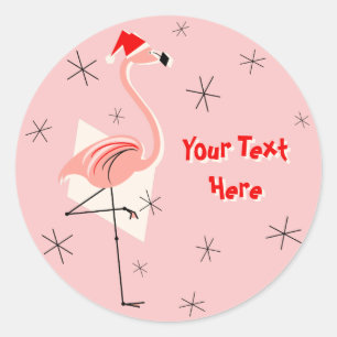 Redonda Pegatina de texto Flamingo Santa Pink