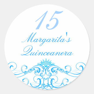 Redonda Pegatina de Tiara Princesa Azul Quinceañera