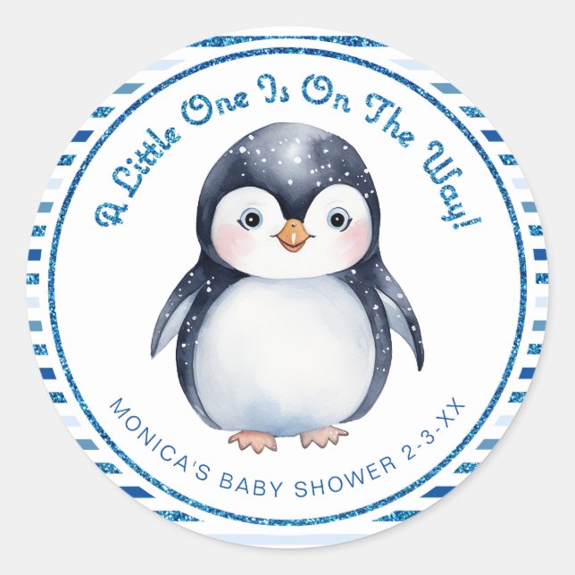 Redonda Pegatina de tiburón de pingüino bebé para ducha de (Anverso)