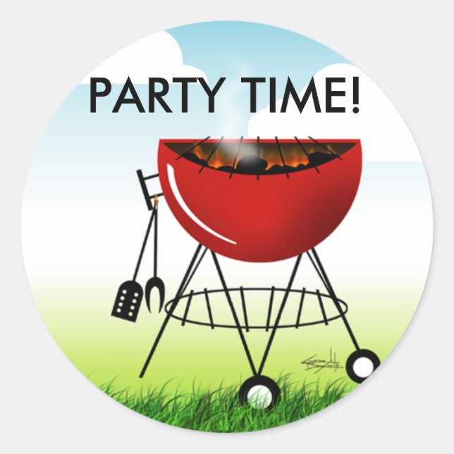 Redonda Pegatina de tiempo de Barbeque Grill Fiesta (Anverso)