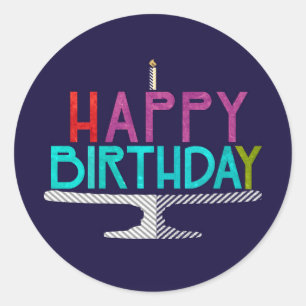 Redonda Pegatina de tipografía de torta de cumpleaños feli