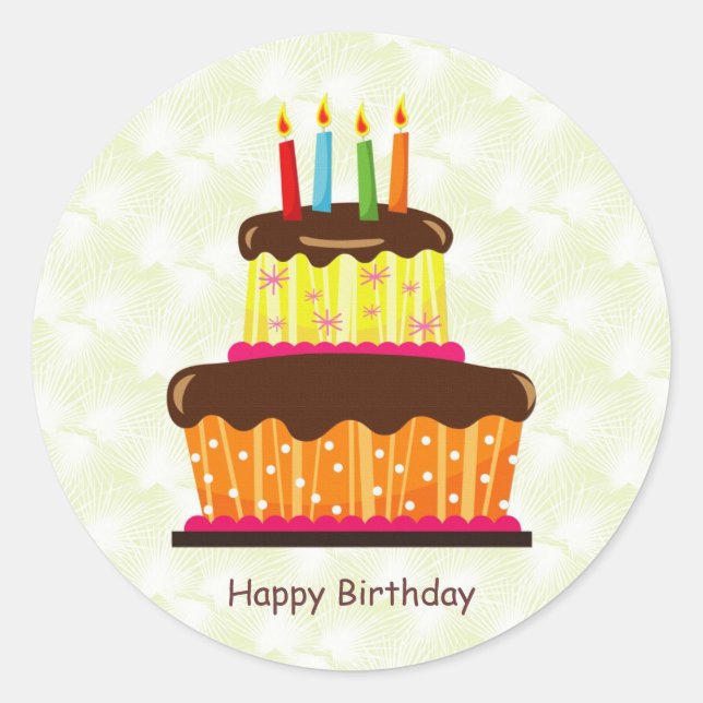 Redonda Pegatina de torta de cumpleaños y velas (Anverso)