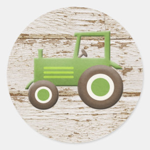 Redonda Pegatina de Tractor Verde para Niño