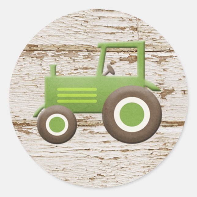 Redonda Pegatina de Tractor Verde para Niño (Anverso)
