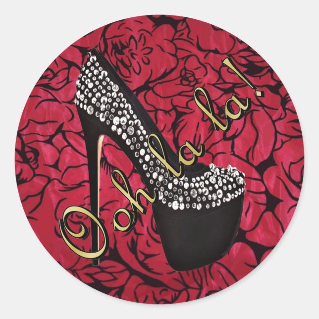 Redonda Pegatina de Tres Modas Rouge Fleurs (Anverso)