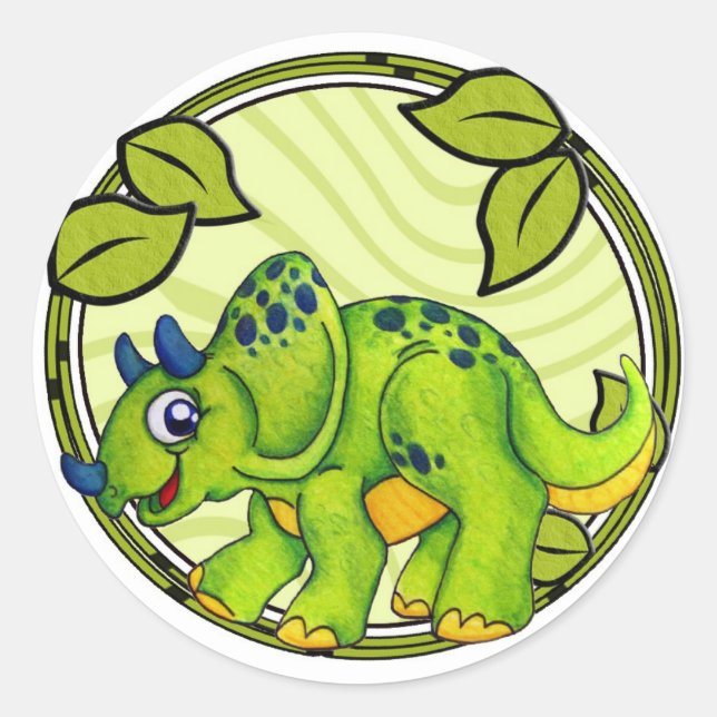 Redonda Pegatina de Triceratops (Anverso)