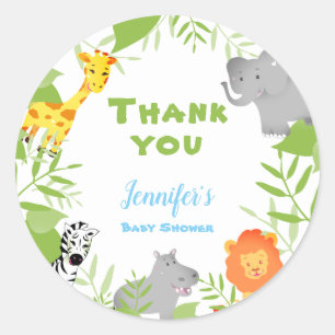 Redonda Pegatina de un niño salvaje con animales safari en