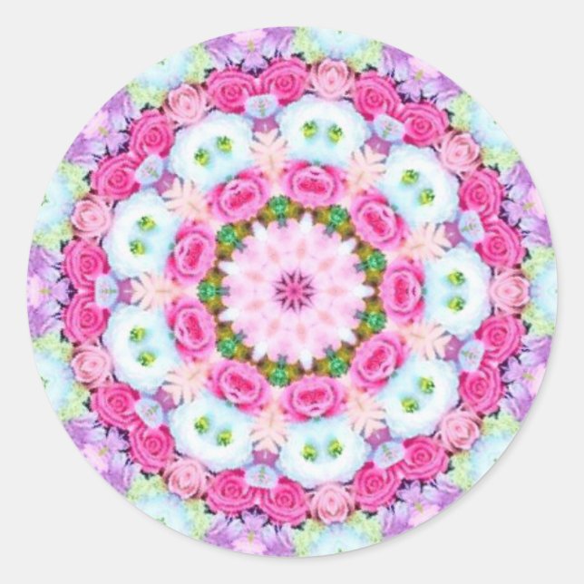 Redonda Pegatina de una explosión de flores pastel (Anverso)