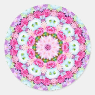 Redonda Pegatina de una explosión de flores pastel