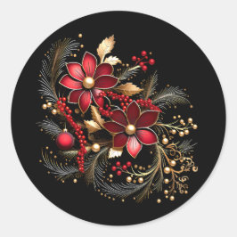 Redonda Pegatina de vacaciones de flores rojas decorativas