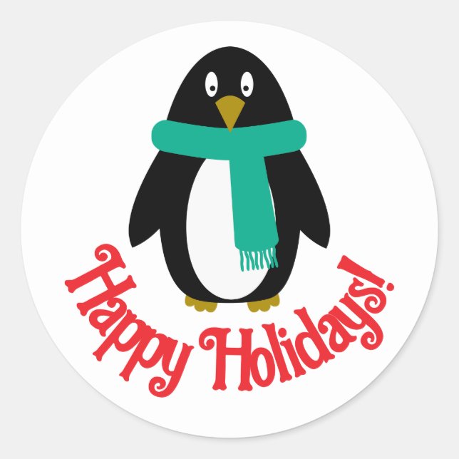 Redonda Pegatina de vacaciones de Pingüino (Anverso)