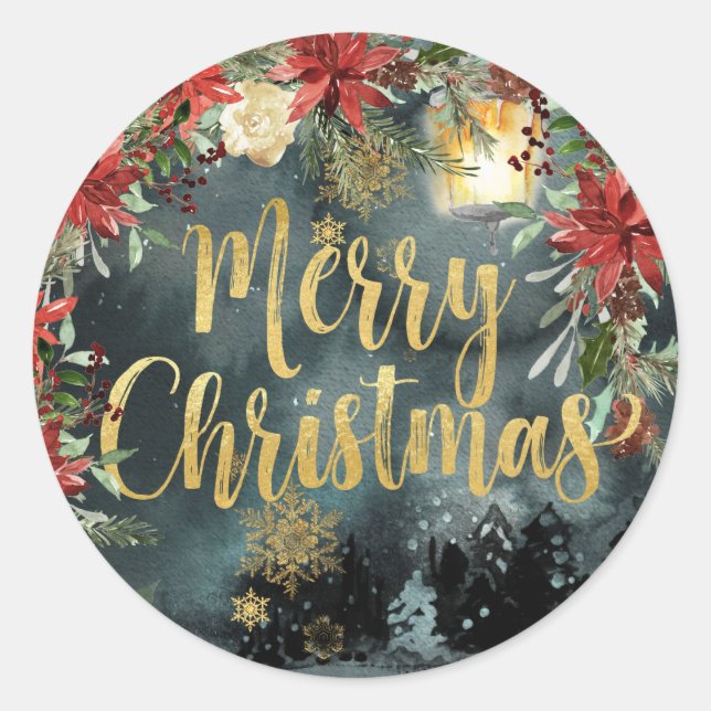 Redonda Pegatina de vacaciones florales de Woodland Gold C (Anverso)