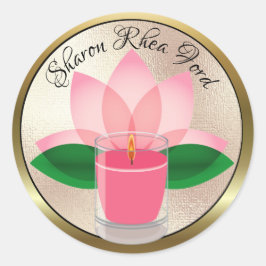 Redonda Pegatina de velas de Lotus Blossom personalizado