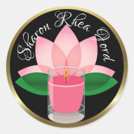Redonda Pegatina de velas de Lotus Blossom personalizado