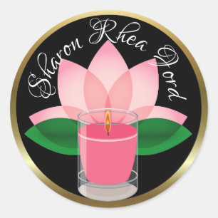Redonda Pegatina de velas de Lotus Blossom personalizado