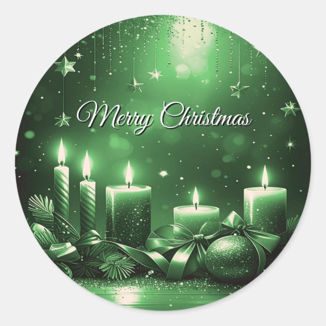 Redonda Pegatina de velas verdes de Navidad (Anverso)