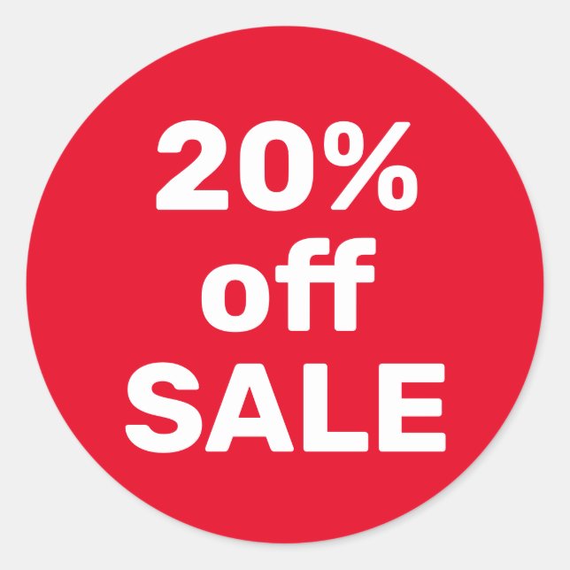 Redonda Pegatina de venta 20% OFF - Moderno rojo y blanco  (Anverso)