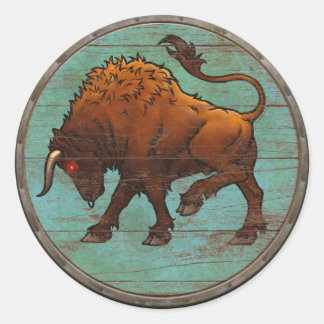 Redonda Pegatina de Viking Shield - Auroch