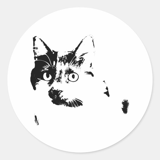 Redonda Pegatina de vinilo de gato curioso (Anverso)