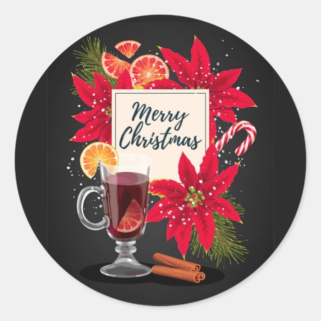 Redonda Pegatina de Vino Caliente de Navidad Feliz (Anverso)