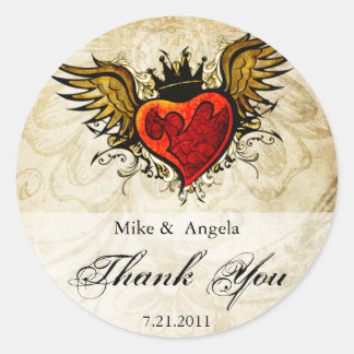 Redonda Pegatina De Vintage Tattoo WingHeart Gracias