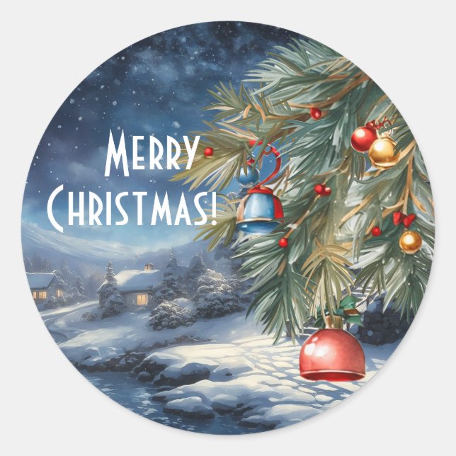 Redonda Pegatina de Vinyl de Navidad de Feliz (Anverso)