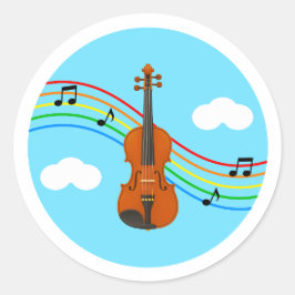 Redonda Pegatina de violín cielo arcoíris música niños