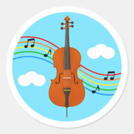 Redonda Pegatina de violonchelo cielo arcoíris música niño