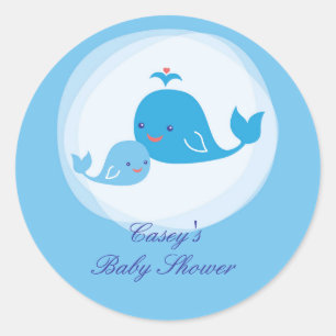 Redonda Pegatina de Whale Baby Shower