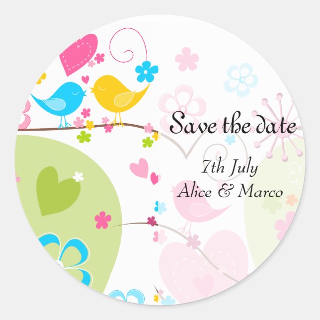 Redonda Pegatina de Whimsical Garden "Save the Date" (Anverso)