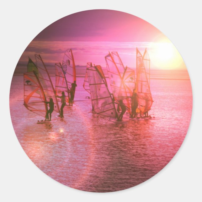 Redonda Pegatina de windsurf de Sunset (Anverso)