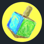 Redonda Pegatina de Yellow Dreidel<br><div class="desc">¡Estos son pegatinas divertidos para Hanukkah!</div>